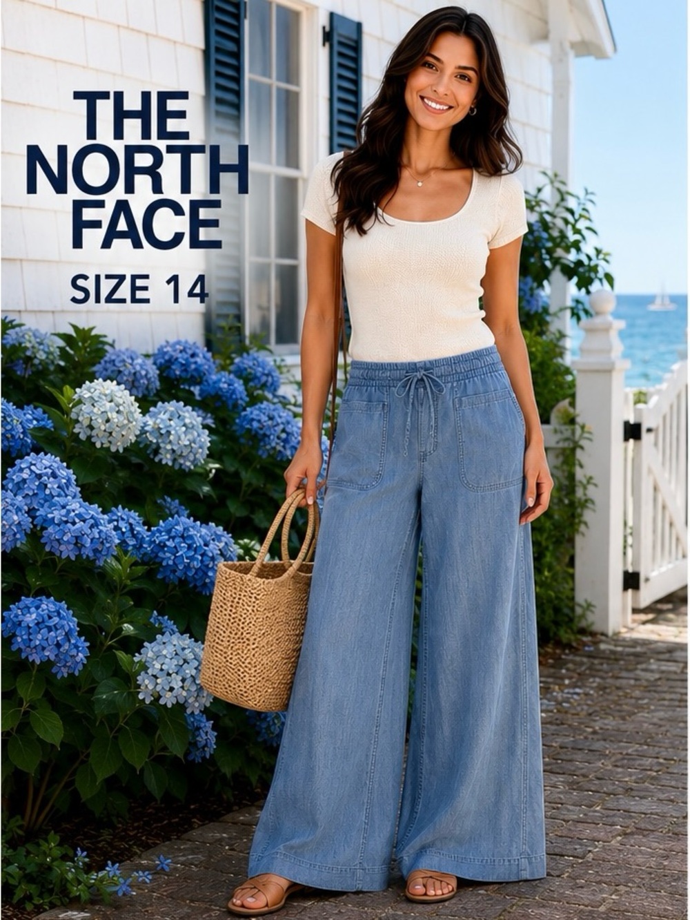 The North Face Chambray Wide Leg Drawstring Pants Size 14